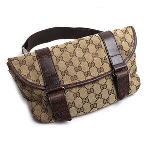 GUCCI GG Canvas Waist Bag Body Bum Crossbody Belt Beige Brown